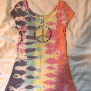 Tie dye kids dress peace sign.